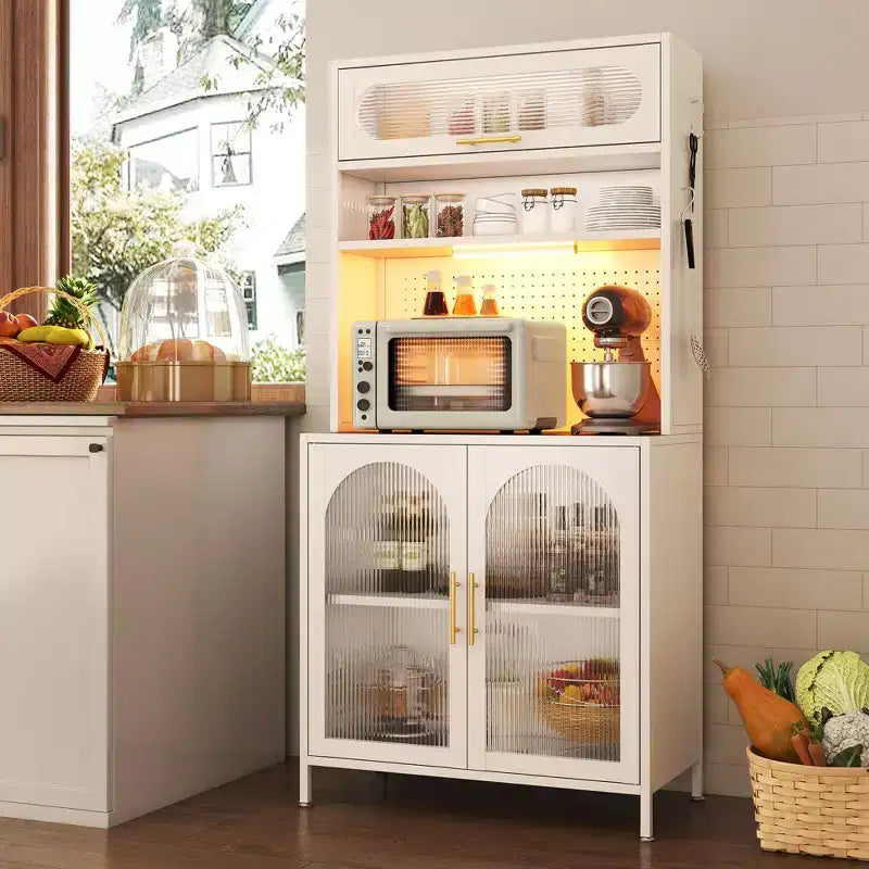 Dispensa da cucina in metallo a 5 ripiani, illuminata a LED, da 66 pollici, con ripiani regolabili e credenza