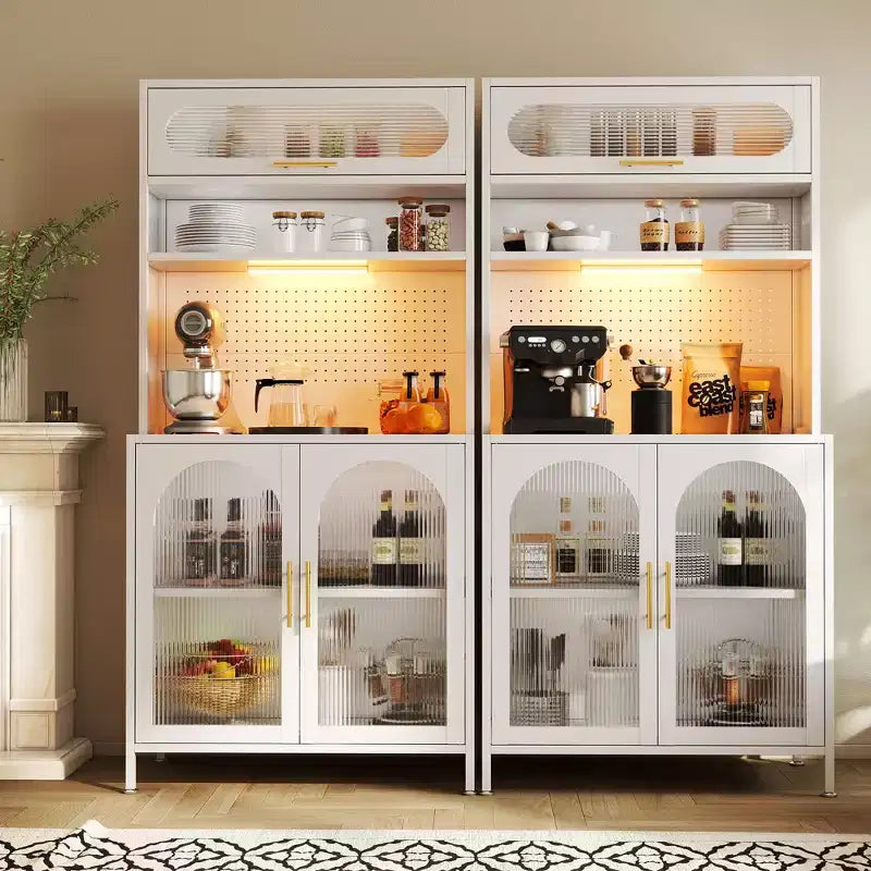 Dispensa da cucina in metallo a 5 ripiani, illuminata a LED, da 66 pollici, con ripiani regolabili e credenza