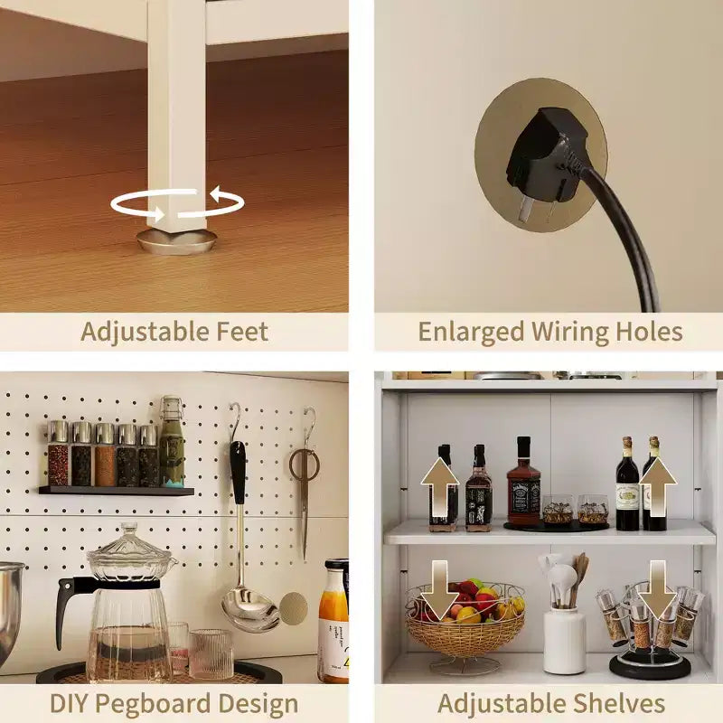 Dispensa da cucina in metallo a 5 ripiani, illuminata a LED, da 66 pollici, con ripiani regolabili e credenza