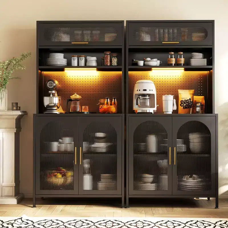 Dispensa da cucina in metallo a 5 ripiani, illuminata a LED, da 66 pollici, con ripiani regolabili e credenza