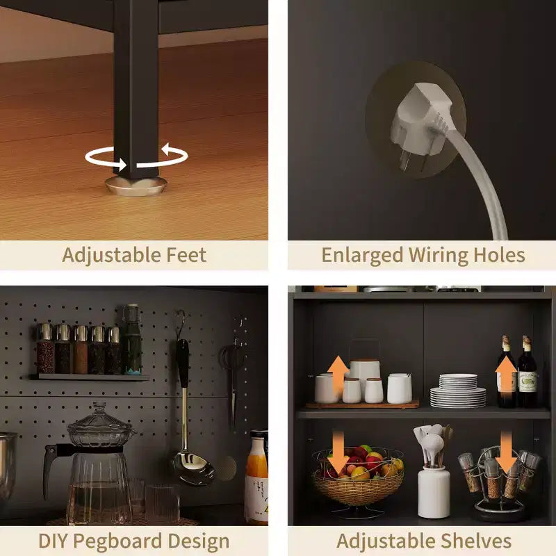 Dispensa da cucina in metallo a 5 ripiani, illuminata a LED, da 66 pollici, con ripiani regolabili e credenza