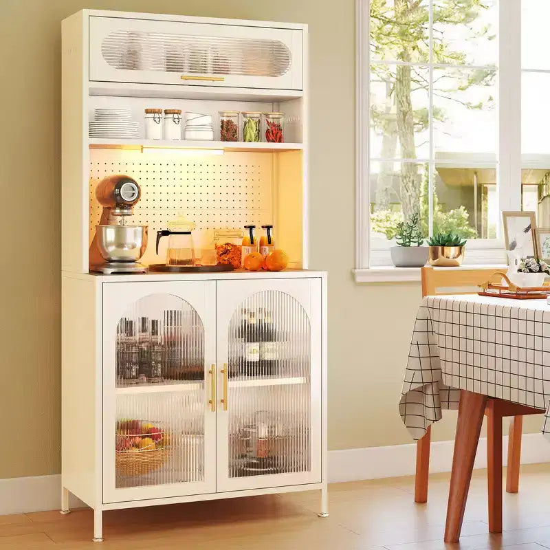 Dispensa da cucina in metallo a 5 ripiani, illuminata a LED, da 66 pollici, con ripiani regolabili e credenza