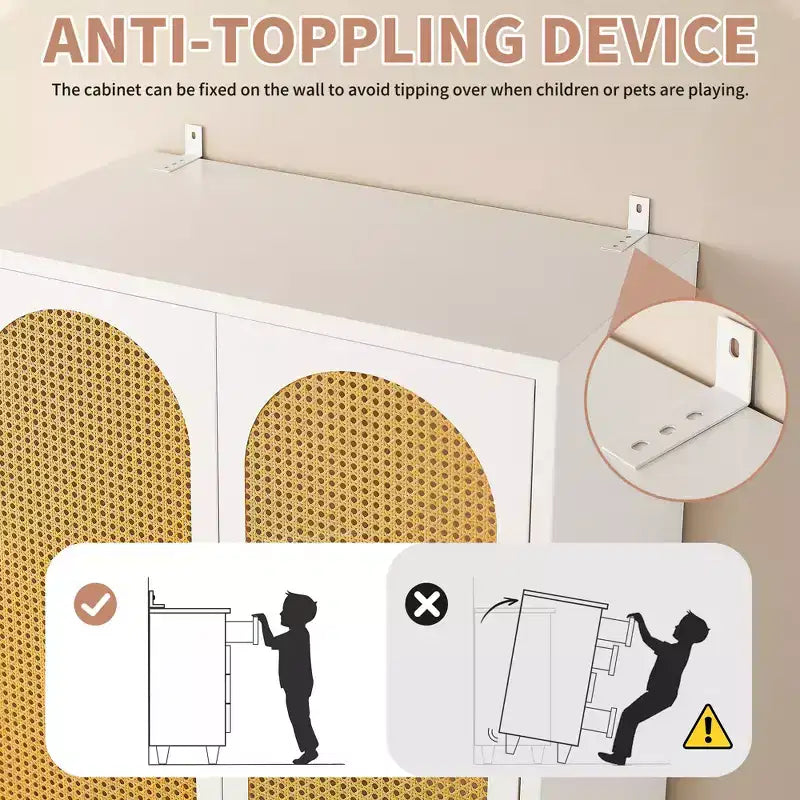 Armadio a 2 ante con 2 cassetti e bastone appendiabiti in rattan da 65 pollici, colore bianco