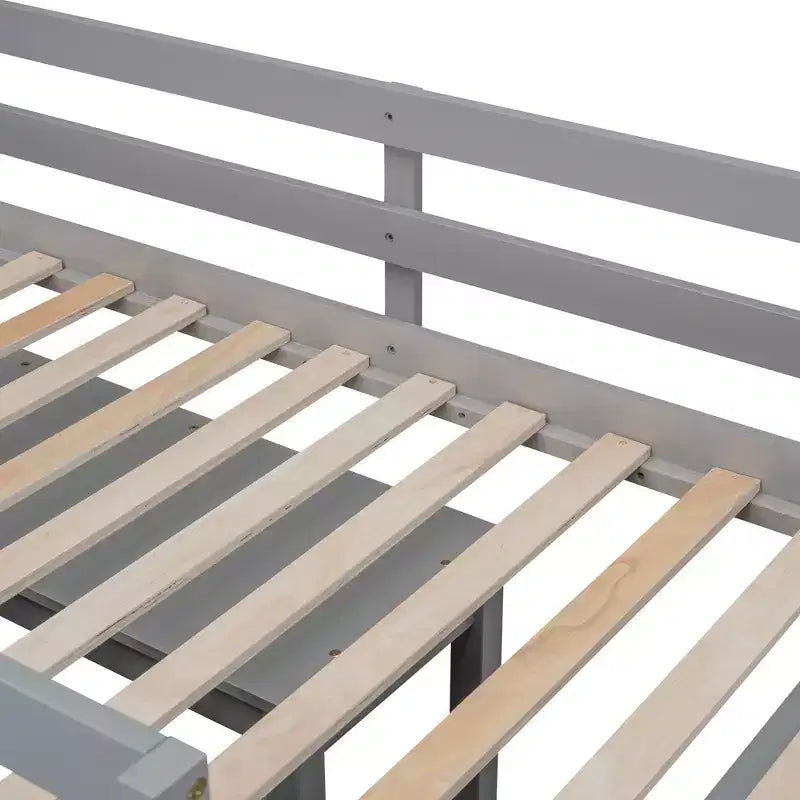 Letto a soppalco basso con scrivania estraibile, 4 cassetti e 4 ripiani, struttura letto in legno salvaspazio per bambini
