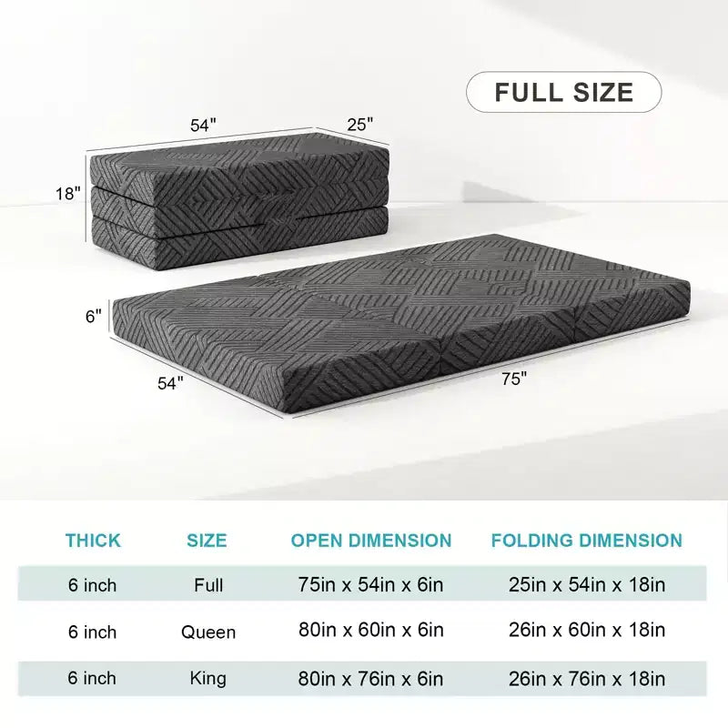 Materasso Tri-Fold in Memory Foam da 6 Pollici, Divano Letto Pieghevole Portatile con Copertura Lavabile e Borsa per il Trasporto