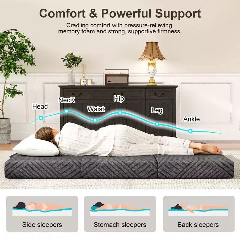 Materasso Tri-Fold in Memory Foam da 6 Pollici, Divano Letto Pieghevole Portatile con Copertura Lavabile e Borsa per il Trasporto
