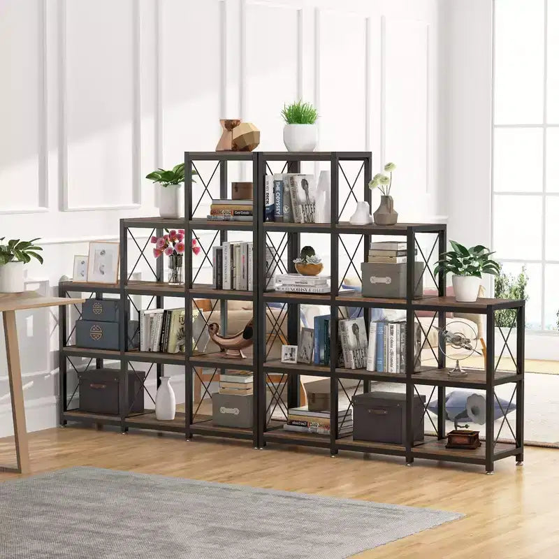 Libreria ad Angolo a 12 Ripiani da 51,5 Pollici, Mobile Portaoggetti per Ufficio Domestico in Stile Industriale, Marrone