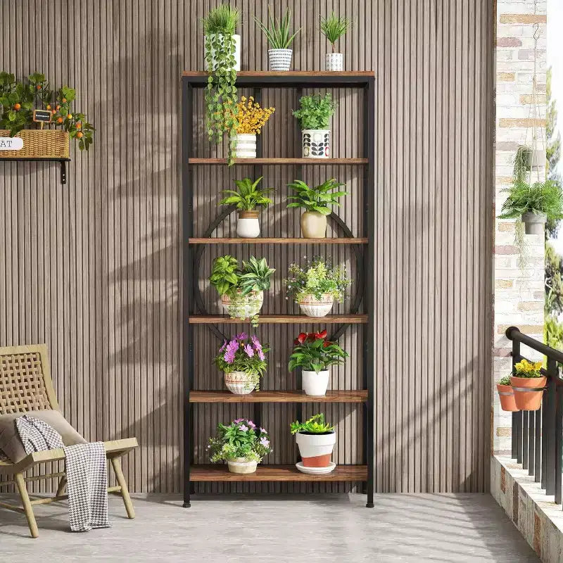 Libreria aperta a 6 livelli da 70,9 pollici, scaffale portaoggetti in stile industriale retrò, marrone