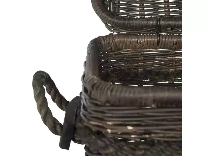 Cesto portabiancheria alto in vimini di rattan con struttura in ferro per camera da letto e soggiorno