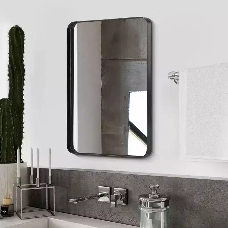 Specchio da parete rettangolare in metallo nero per bagno e camera da letto