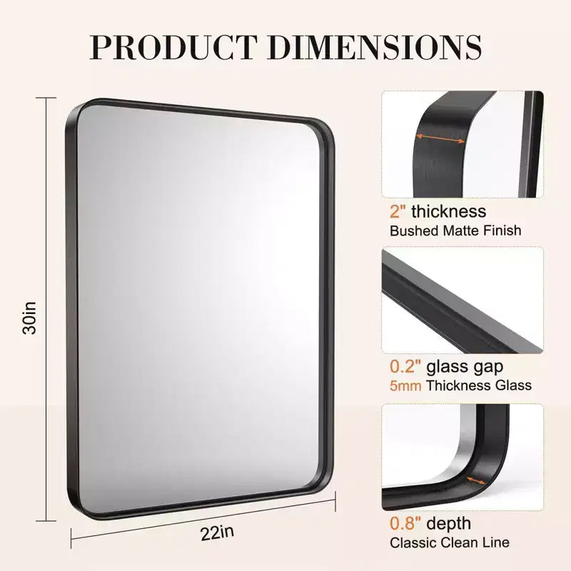 Specchio da parete rettangolare in metallo nero per bagno e camera da letto