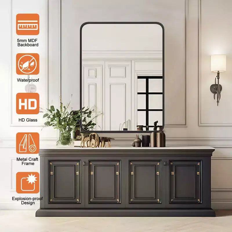 Specchio da parete rettangolare in metallo nero per bagno e camera da letto