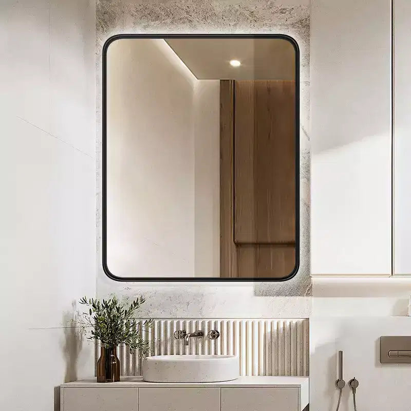 Specchio da parete rettangolare in metallo nero per bagno e camera da letto