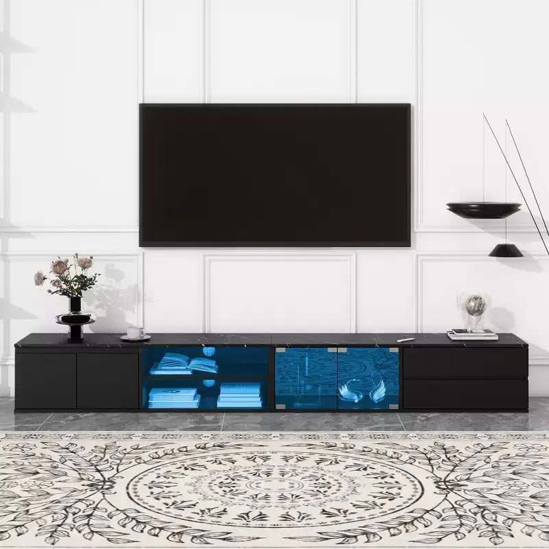 Mobile TV moderno con illuminazione LED e controllo tramite app, per TV fino a 105 pollici con ante in vetro temperato
