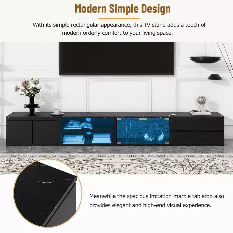 Mobile TV moderno con illuminazione LED e controllo tramite app, per TV fino a 105 pollici con ante in vetro temperato