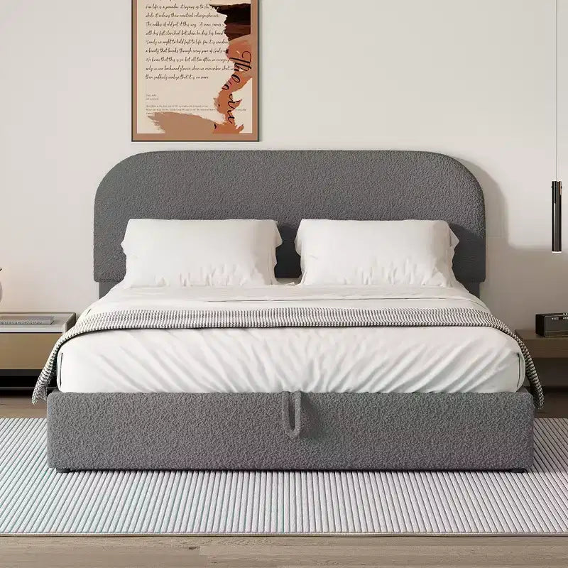 Full/Queen Size Teddy Fleece Upholstered Platform Bed with Hydraulic Storage System 4S - ModernLuxe