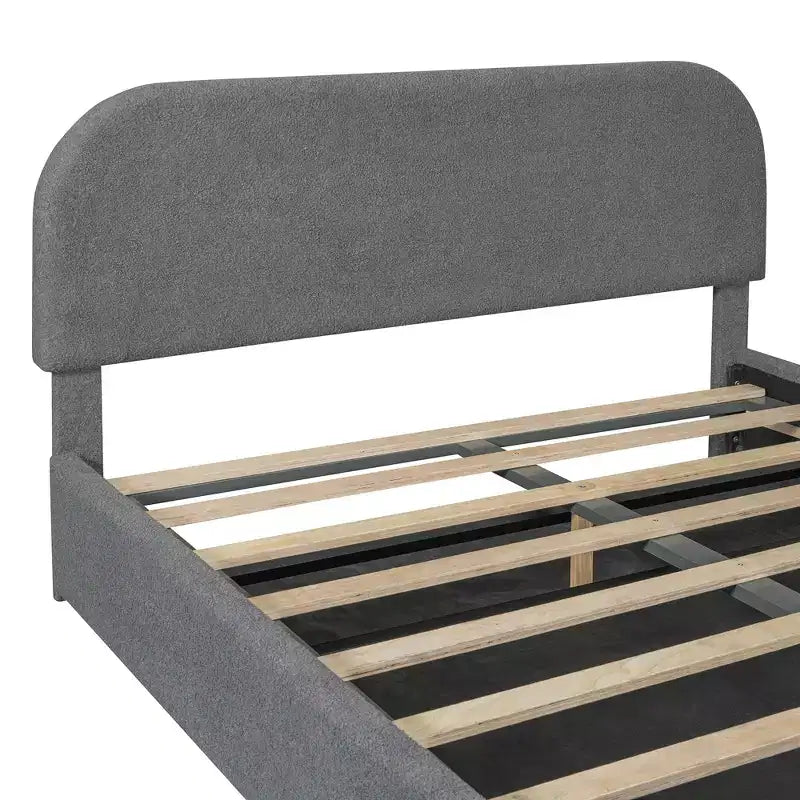 Letto Imbottito a Piattaforma in Pile Teddy Matrimoniale/Queen con Sistema di Contenimento Idraulico