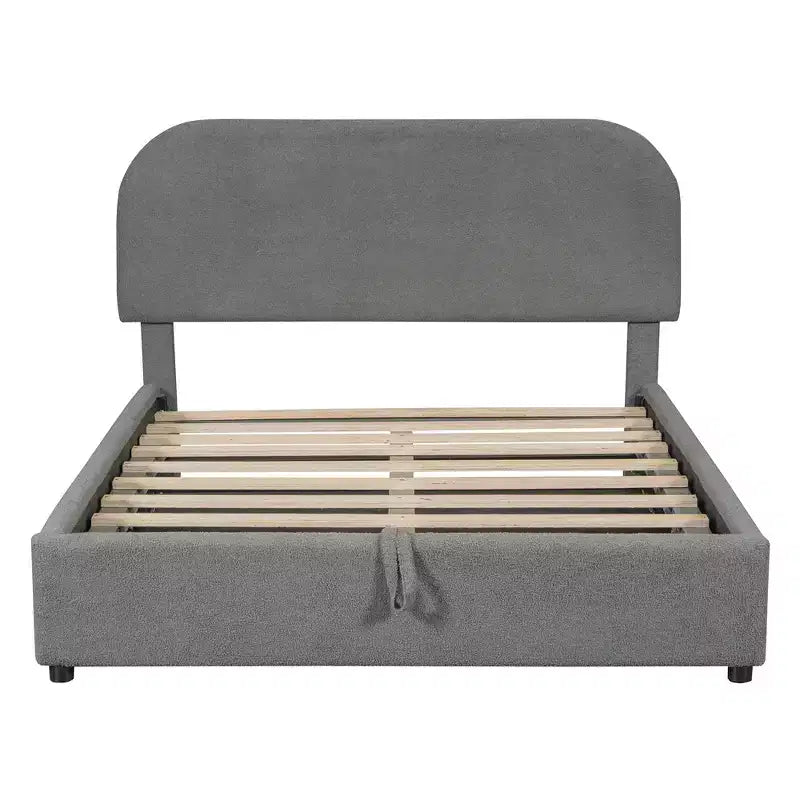 Letto Imbottito a Piattaforma in Pile Teddy Matrimoniale/Queen con Sistema di Contenimento Idraulico