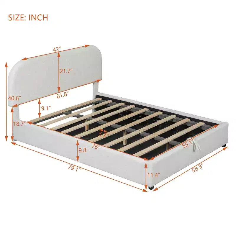 Letto Imbottito a Piattaforma in Pile Teddy Matrimoniale/Queen con Sistema di Contenimento Idraulico