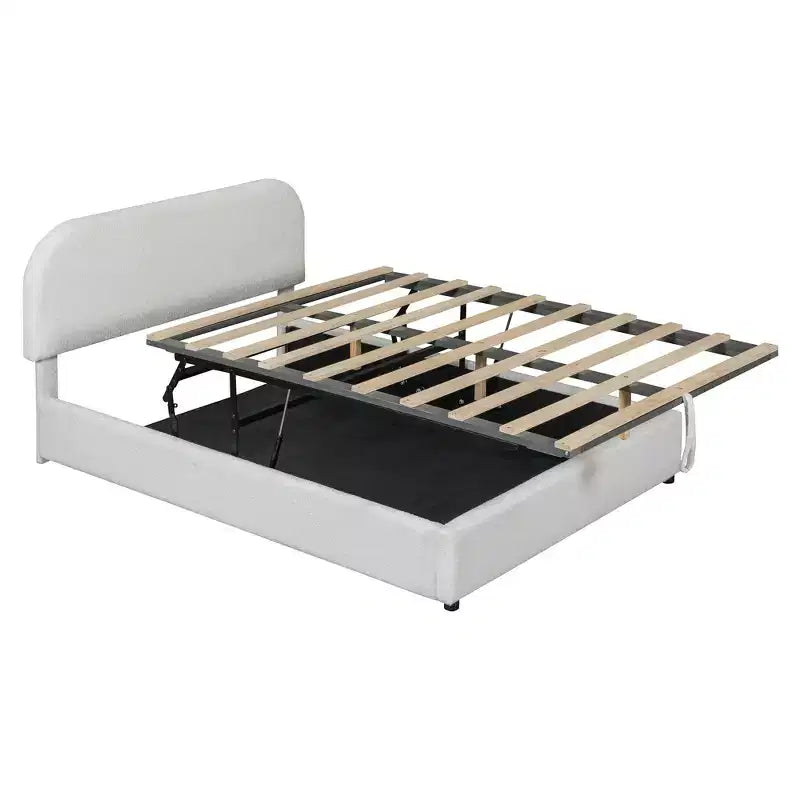 Letto Imbottito a Piattaforma in Pile Teddy Matrimoniale/Queen con Sistema di Contenimento Idraulico