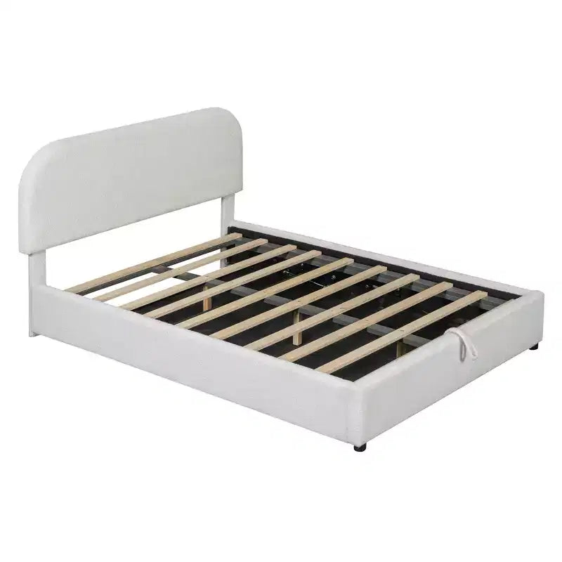 Letto Imbottito a Piattaforma in Pile Teddy Matrimoniale/Queen con Sistema di Contenimento Idraulico