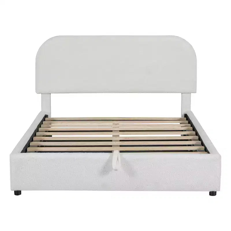 Letto Imbottito a Piattaforma in Pile Teddy Matrimoniale/Queen con Sistema di Contenimento Idraulico