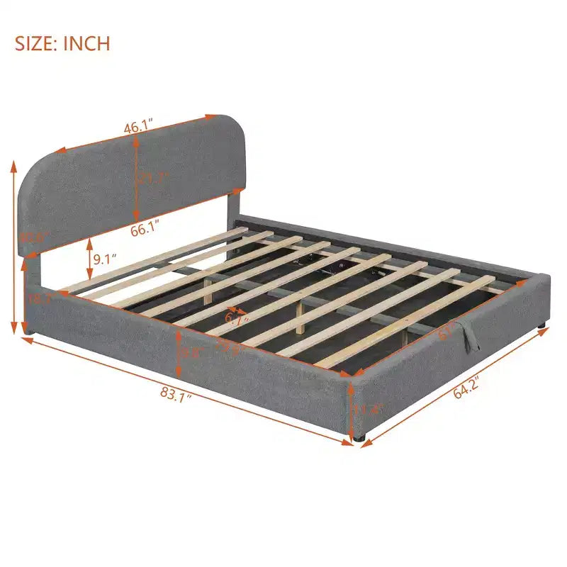 Letto Imbottito a Piattaforma in Pile Teddy Matrimoniale/Queen con Sistema di Contenimento Idraulico