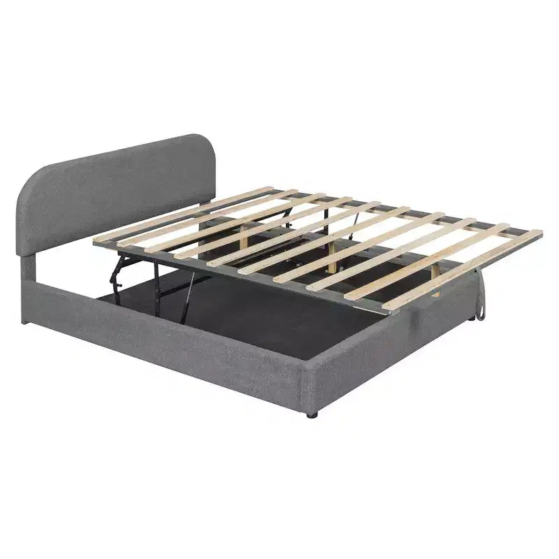 Letto Imbottito a Piattaforma in Pile Teddy Matrimoniale/Queen con Sistema di Contenimento Idraulico