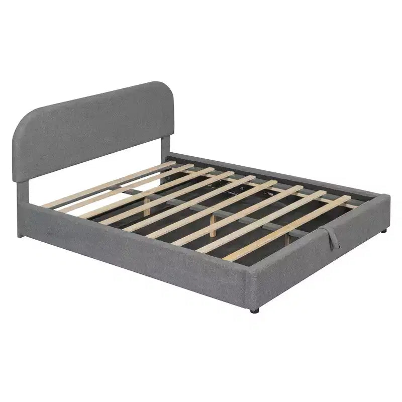 Letto Imbottito a Piattaforma in Pile Teddy Matrimoniale/Queen con Sistema di Contenimento Idraulico