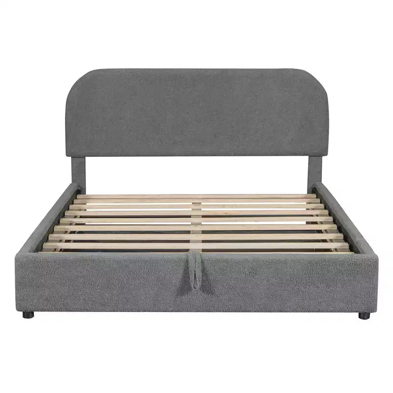 Letto Imbottito a Piattaforma in Pile Teddy Matrimoniale/Queen con Sistema di Contenimento Idraulico