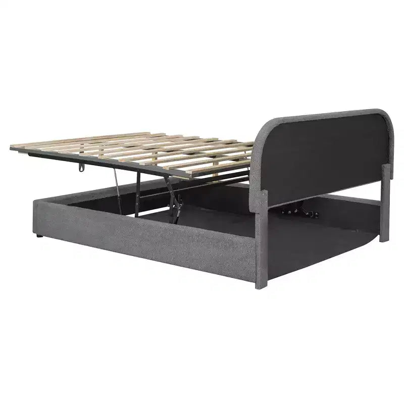 Letto Imbottito a Piattaforma in Pile Teddy Matrimoniale/Queen con Sistema di Contenimento Idraulico