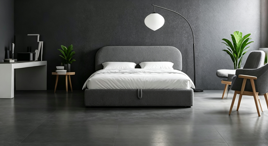 Letto Imbottito a Piattaforma in Pile Teddy Matrimoniale/Queen con Sistema di Contenimento Idraulico